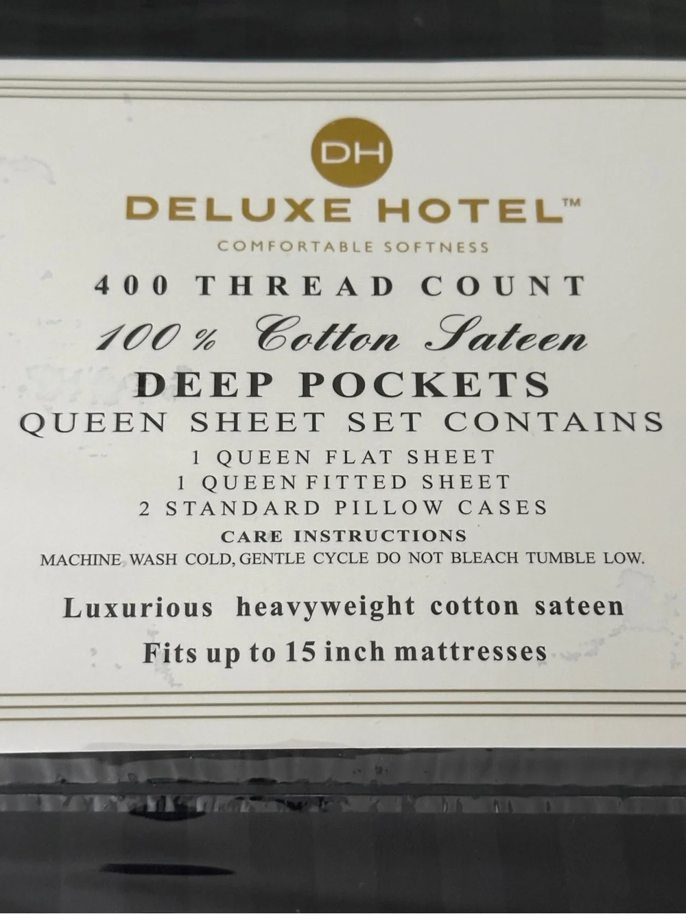 100% Cotton Sateen 400 Thread Count QUEEN sheet set Black Striped NEW NWT